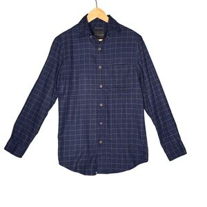 Christian Lacroix Dark Blue and Tan Checkered Flannel Shirt Small